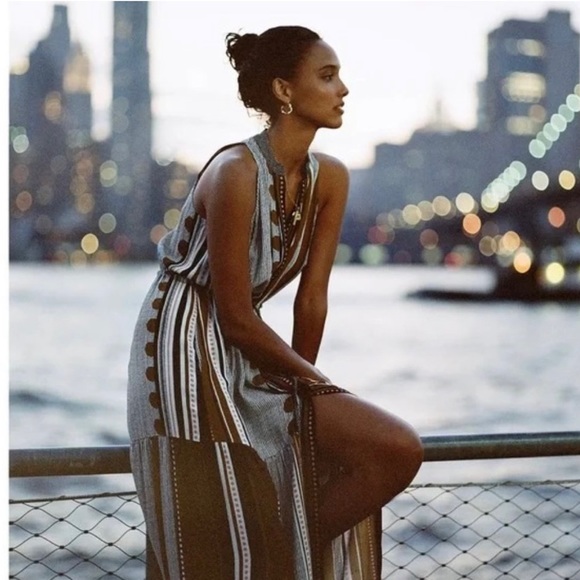 Maeve Dresses & Skirts - Maeve Striped Maxi Dress in Olive, White & Black